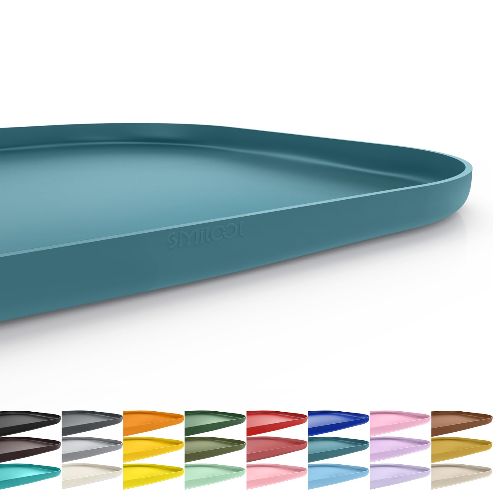 Smiloool feeding mat with raised edge protects floors from spills in slate blue