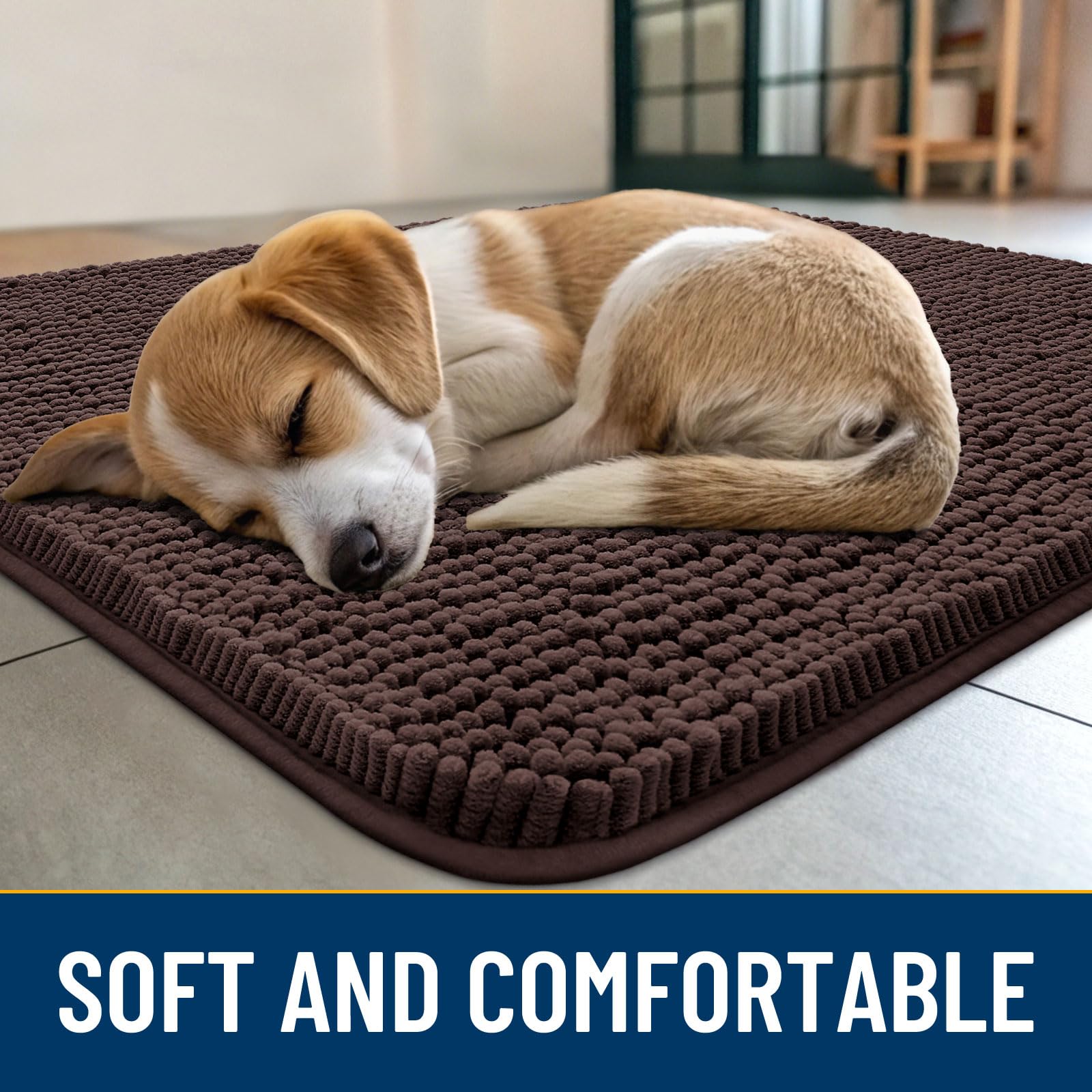 Smiry dog door mat close-up chenille pile traps dirt and mud