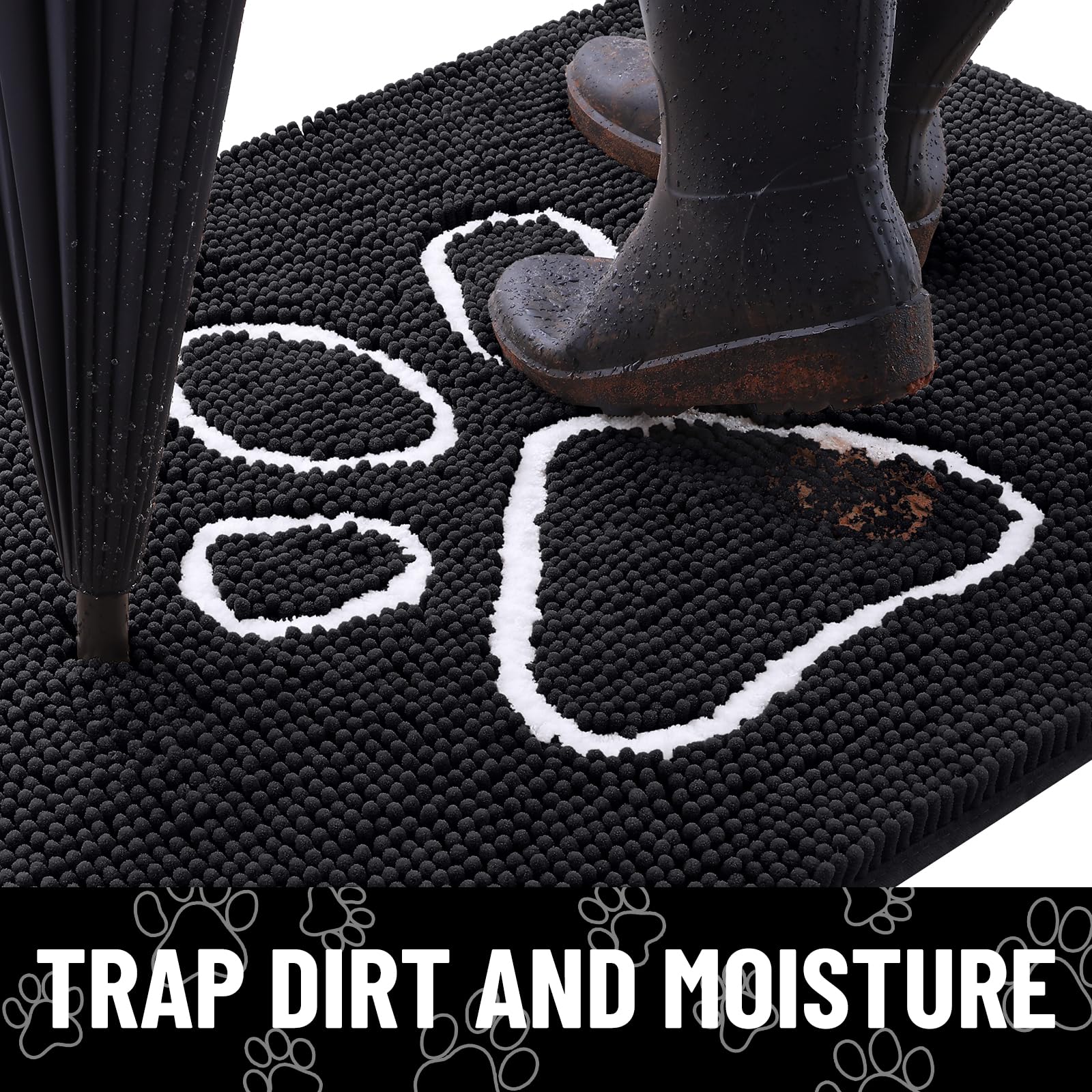 Smiry dog mat showcases absorbent-dirt-trap action catching moisture at the entry.