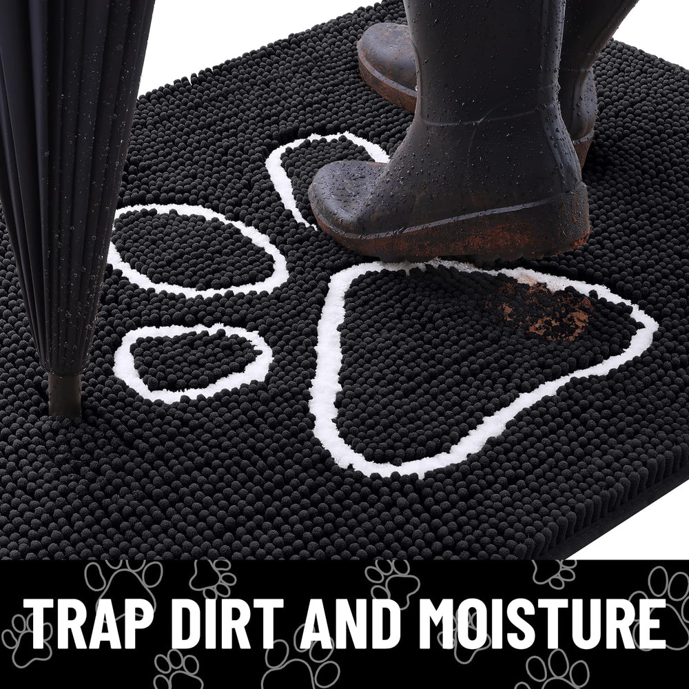 Smiry dog mat showcases absorbent-dirt-trap action catching moisture at the entry.