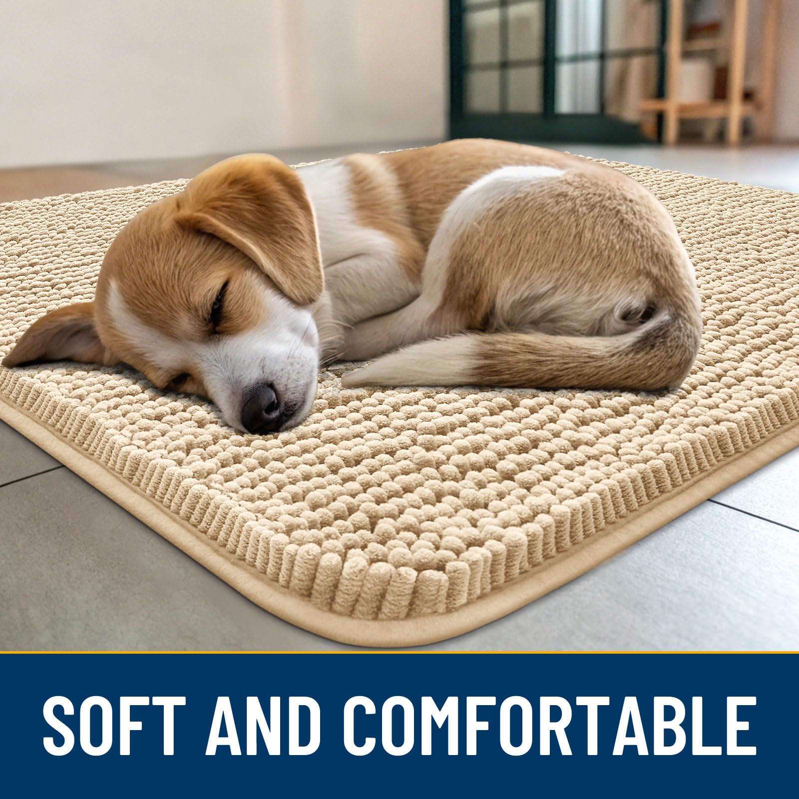 Smiry dog door mat absorbent dirt-trapper closeup captures moisture and mud at the doorway.