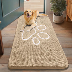 Smiry dog door mat with chenille soft touch at entryways.