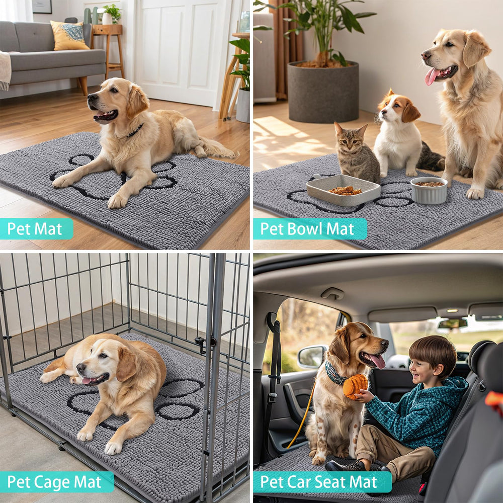 Smiry Dog Door Mat in grey and black matches any decor.
