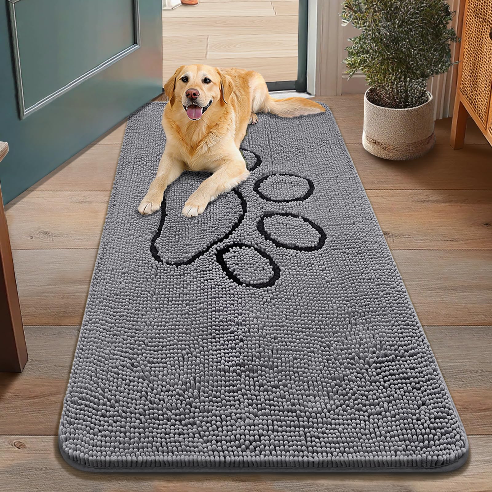 Smiry Dog Door Mat captures muddy paws and absorbs moisture for clean entryways.