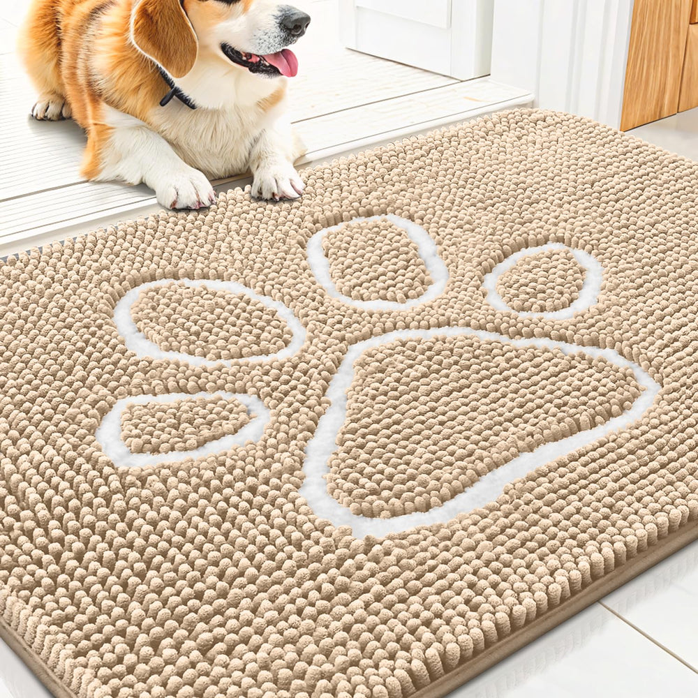 Smiry dog door mat in beige and white stops muddy paws at the entry