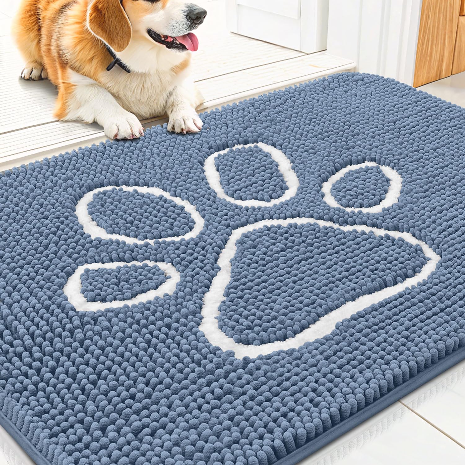 Smiry dog door mat traps muddy paw dirt at the doorway for cleaner floors