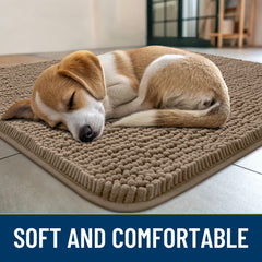 Smiry chenille mat provides soft paw comfort at the doorway.