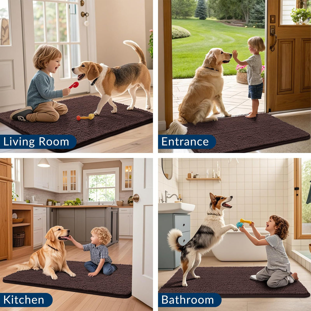 Smiry chenille mat provides soft comfort for pets and feet