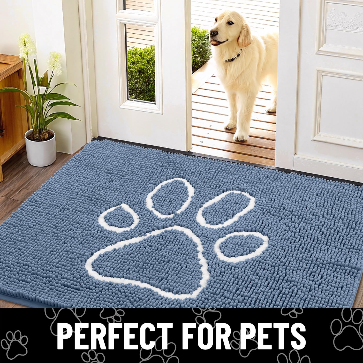 Smiry 30x20 inch mat in airy blue and white adds style