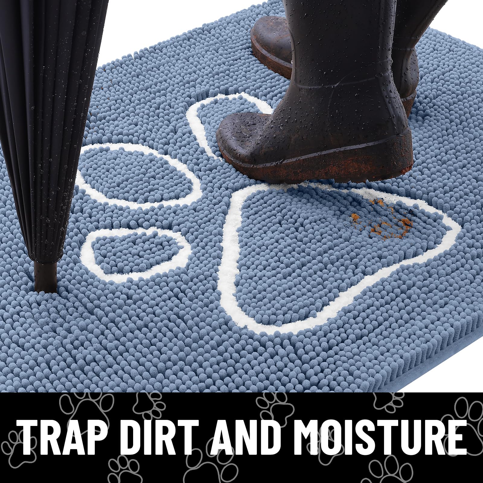Smiry mat absorbs moisture and traps dirt to reduce tracking