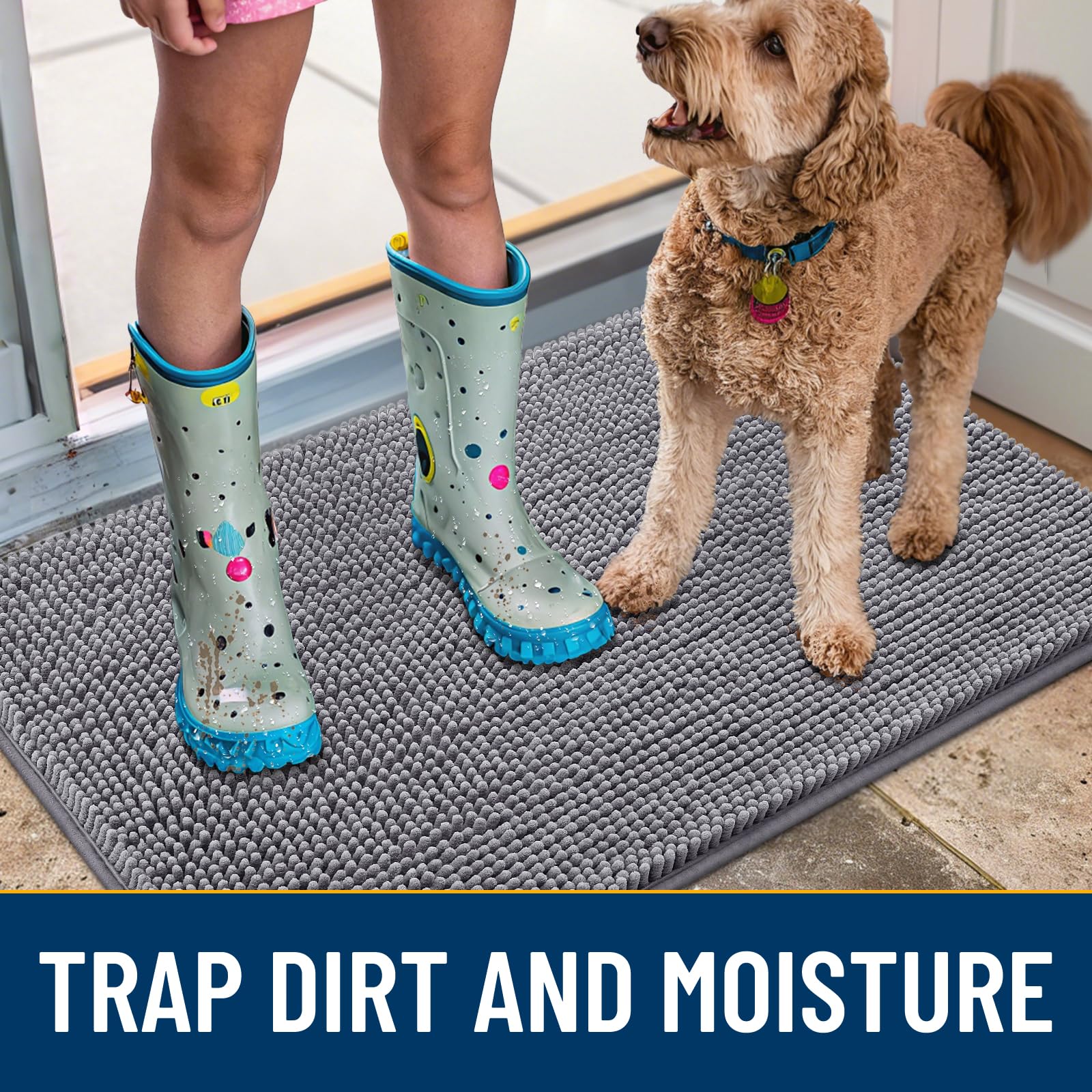 Smiry door mat non-slip backing; stays put on dry floors.