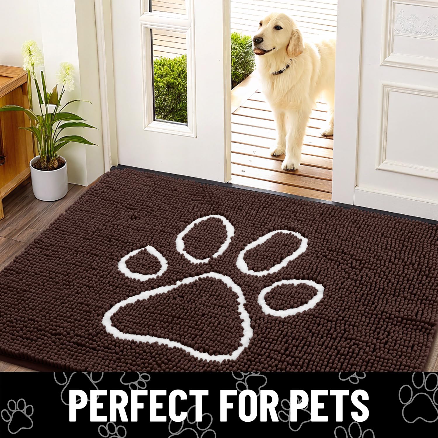Smiry indoor-outdoor mat dries quickly after rain and paw mud.