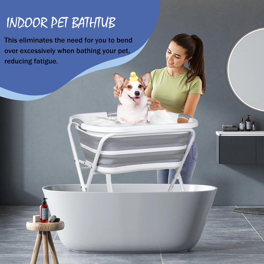 SMLXLXX elevated pet washing station with adjustable height for comfortable baths indoors or outdoors.