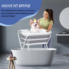SMLXLXX elevated pet washing station with adjustable height for comfortable baths indoors or outdoors.