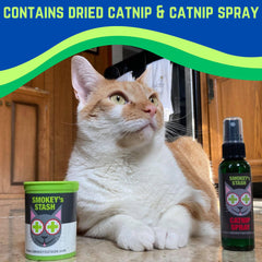 Smokey's Stash catnip spray on toy to revive interest in play.