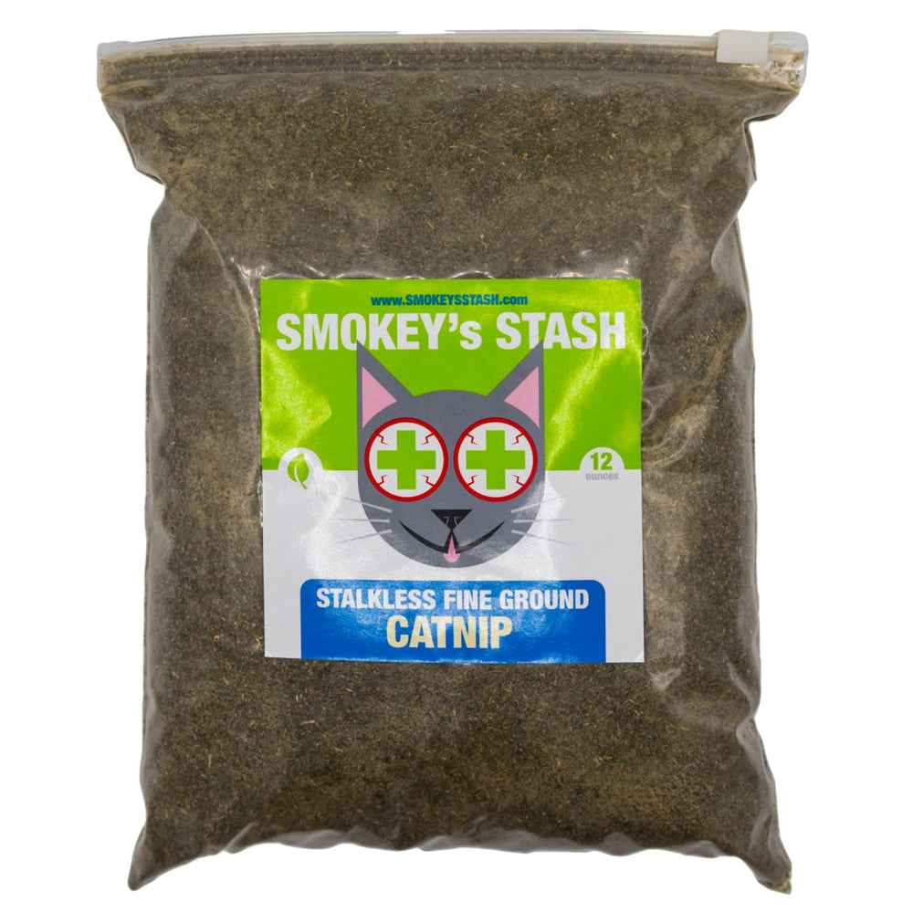 Smokey's Stash catnip stalkless ground for multi-cat play.