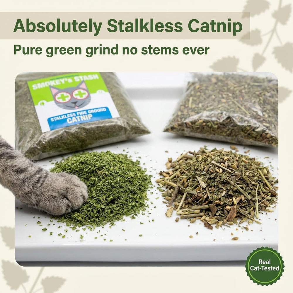 Smokey's Stash catnip stalkless ground grown in North America.
