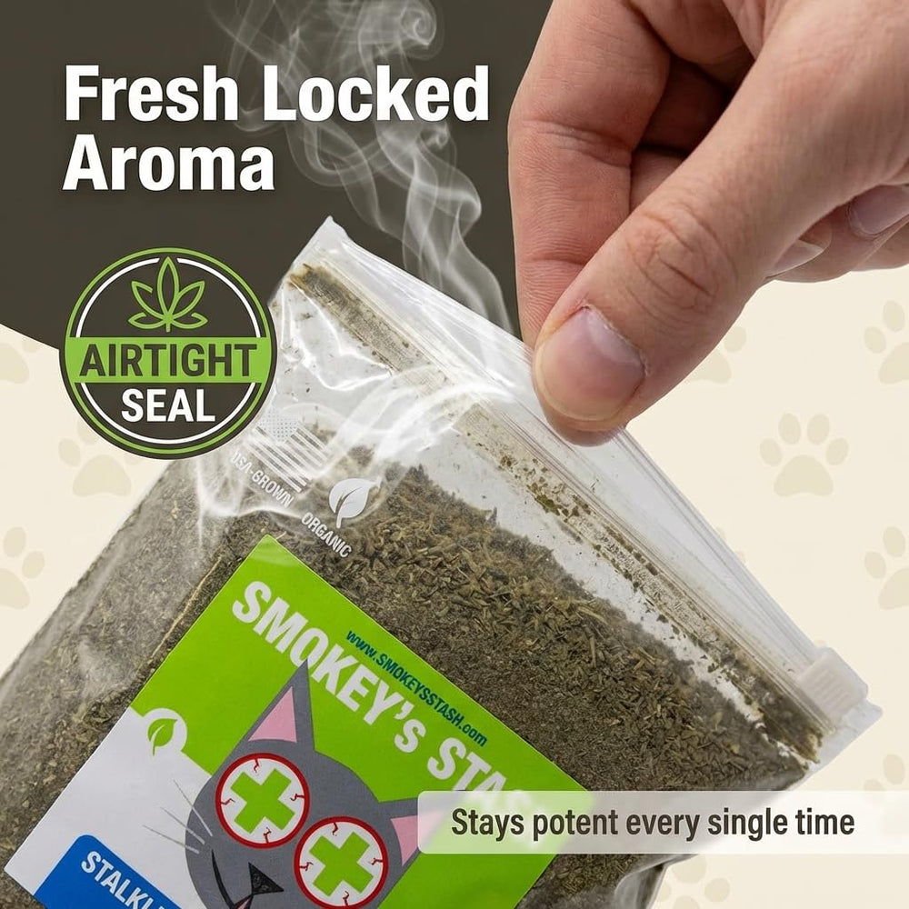 Smokey's Stash catnip stalkless ground toy stuffing for homemade toys.