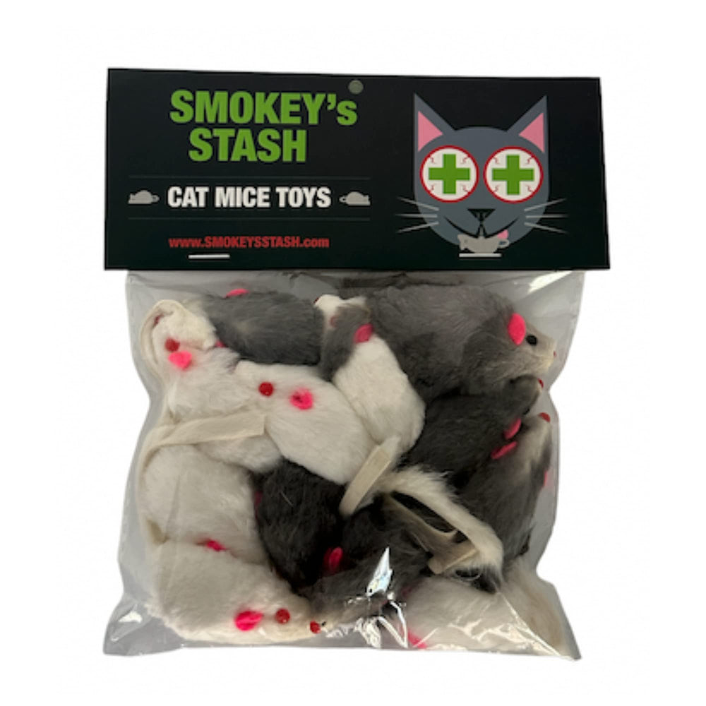 Furry mice provide visual appeal and tactile excitement for cats.