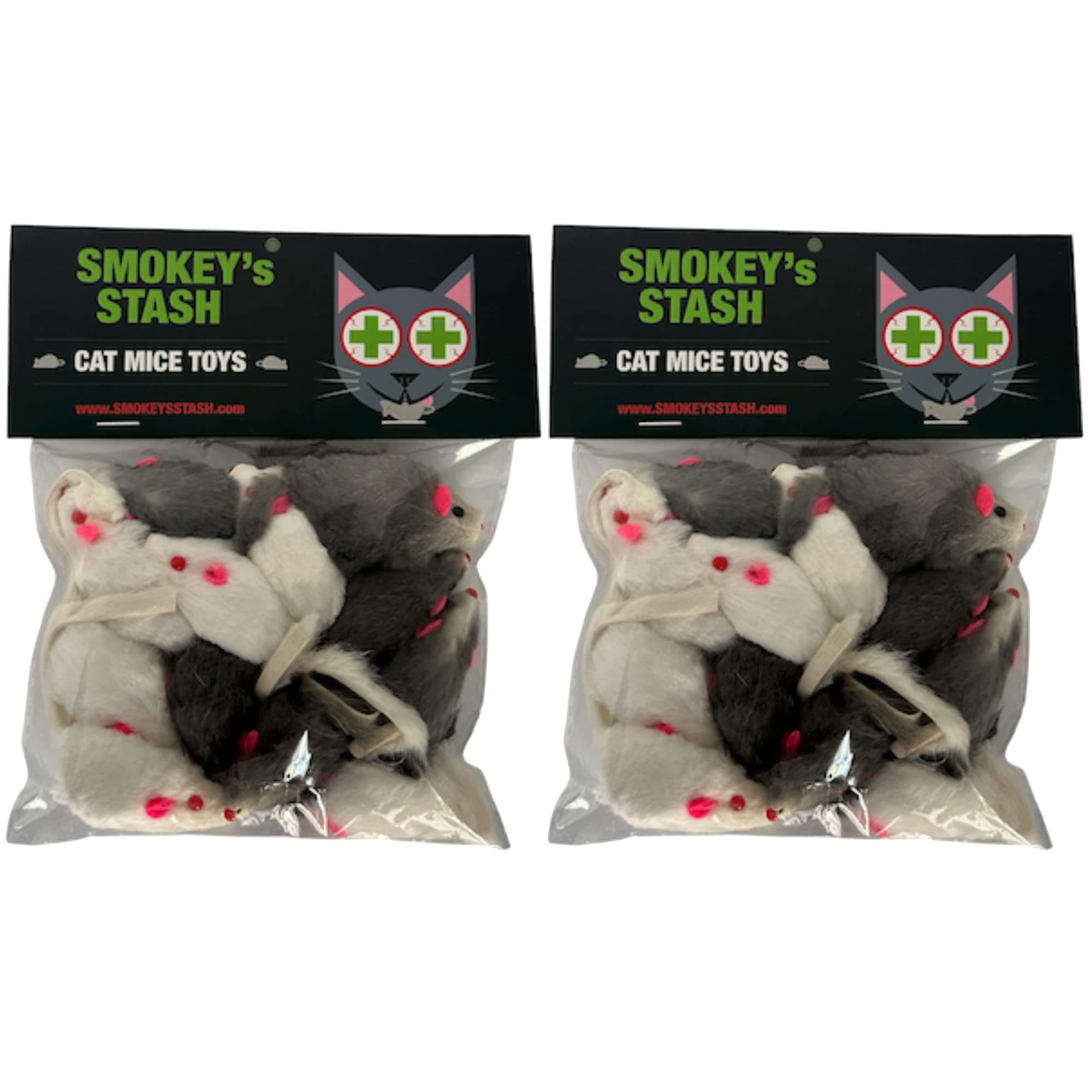 Smokey's Stash white-gray rabbit fur mouse toy close-up for soft interactive play.