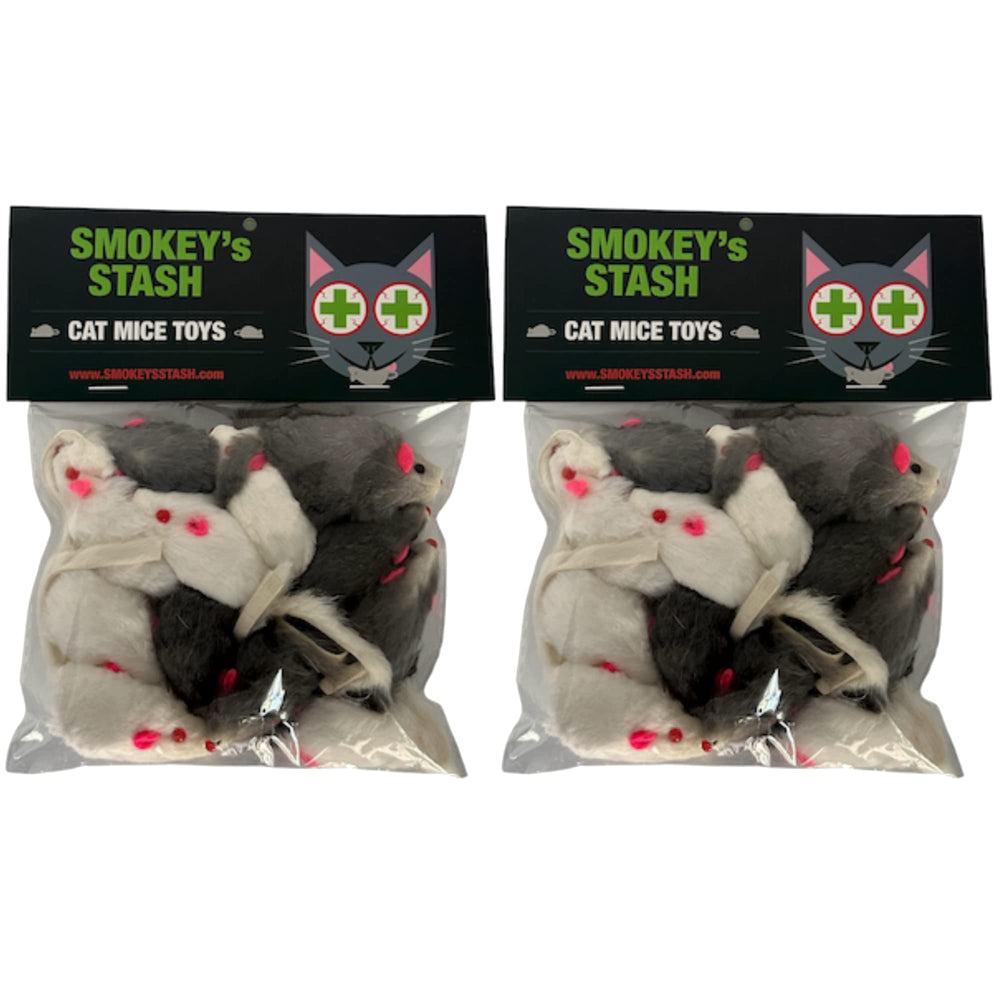 Smokey's Stash white-gray rabbit fur mouse toy close-up for soft interactive play.