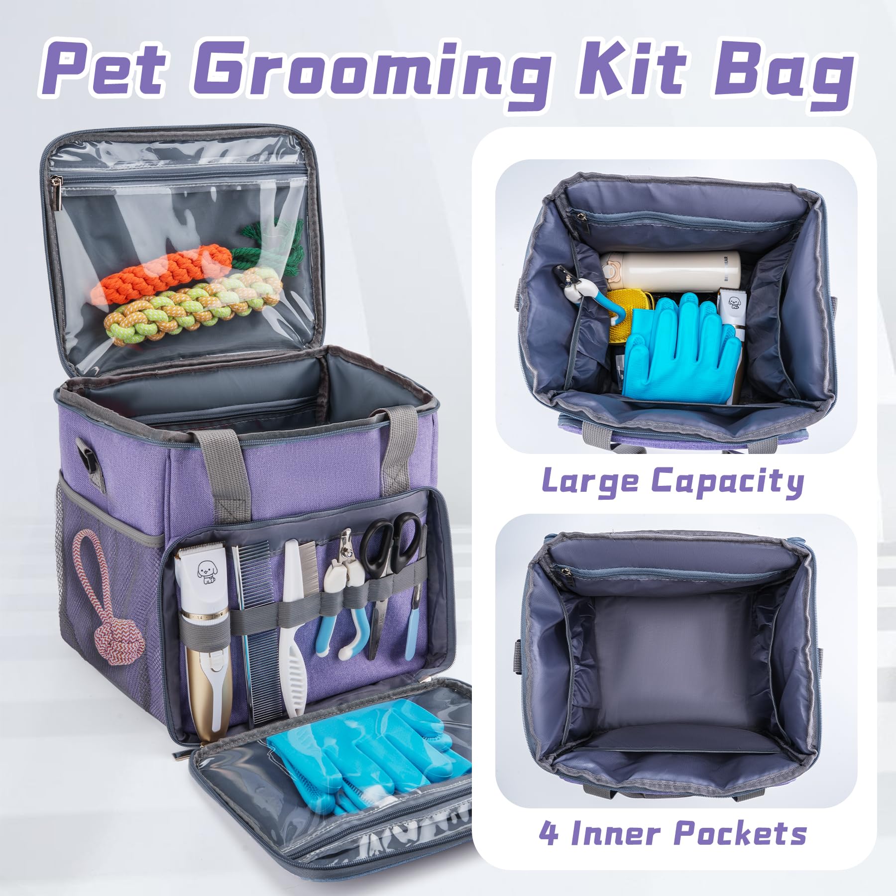SMYV pet grooming bag crossbody strap frees hands during outings.