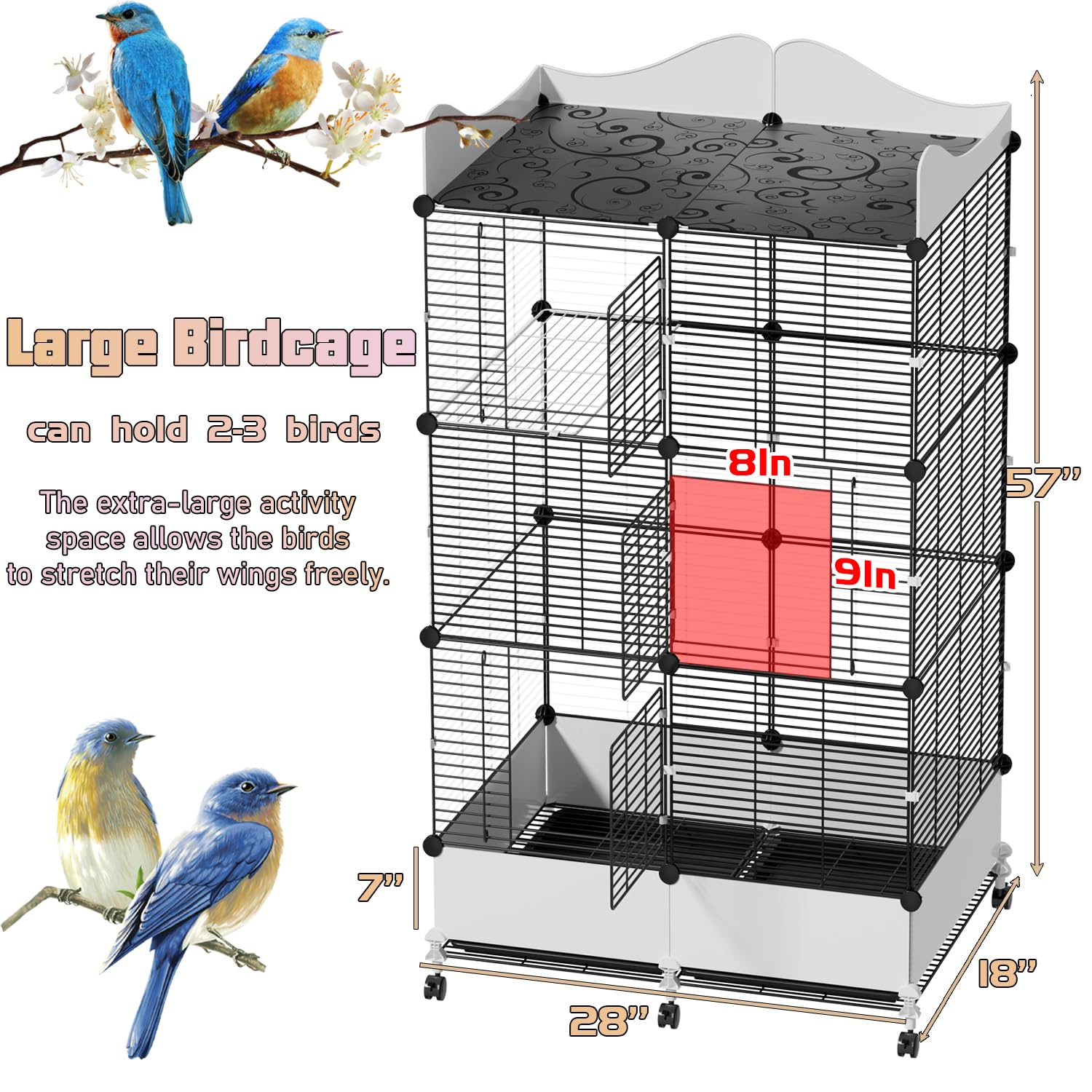 SNAAT safe bar spacing 5-8 inch ensures secure climbing for small birds.