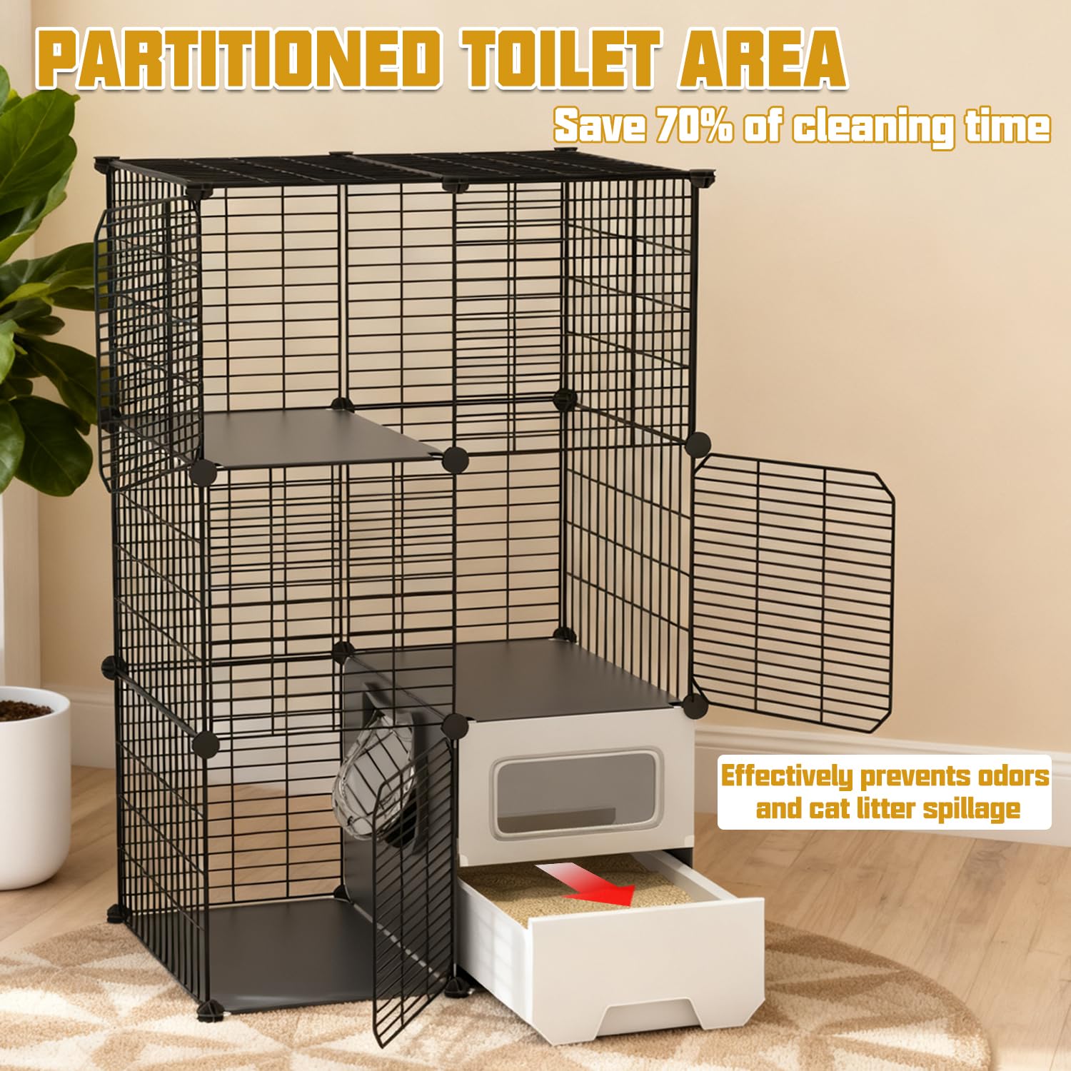 SNAAT cat cage showcases a 3-tier design for climbing and resting
