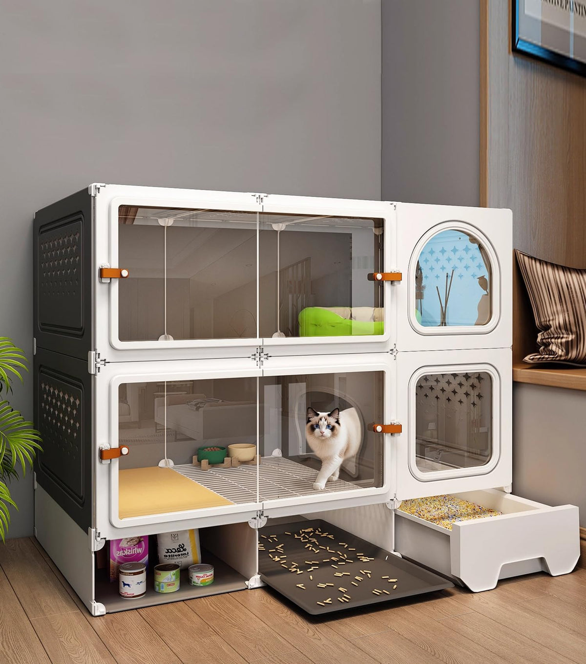 SNAAT cat cage with clear sliding door for easy supervision and interaction