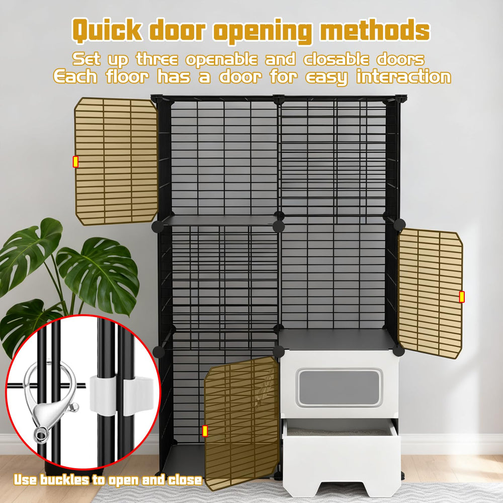 SNAAT cat cage features multiple doors for easy feeding and cleaning