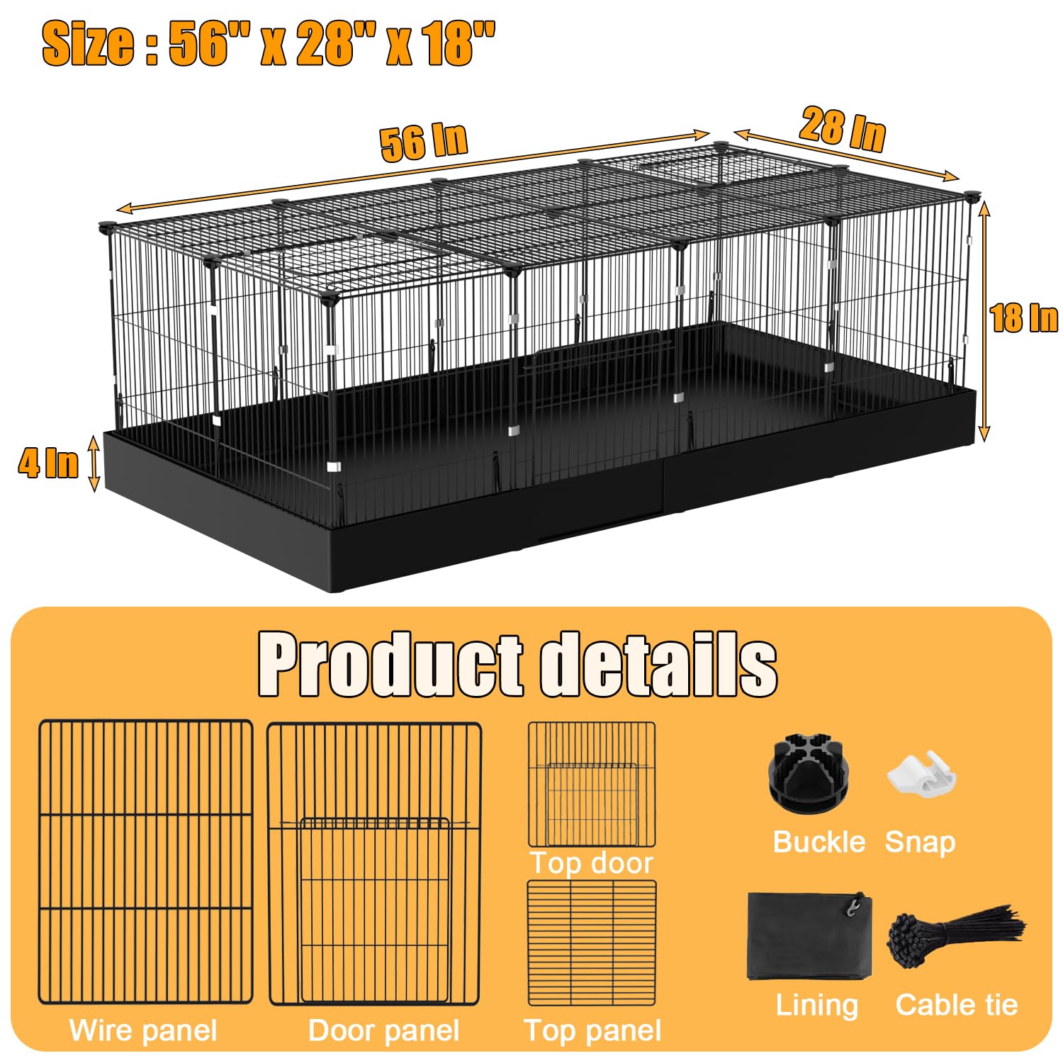 SNAAT guinea pig cage assembled with 56x28x18 inch dimensions