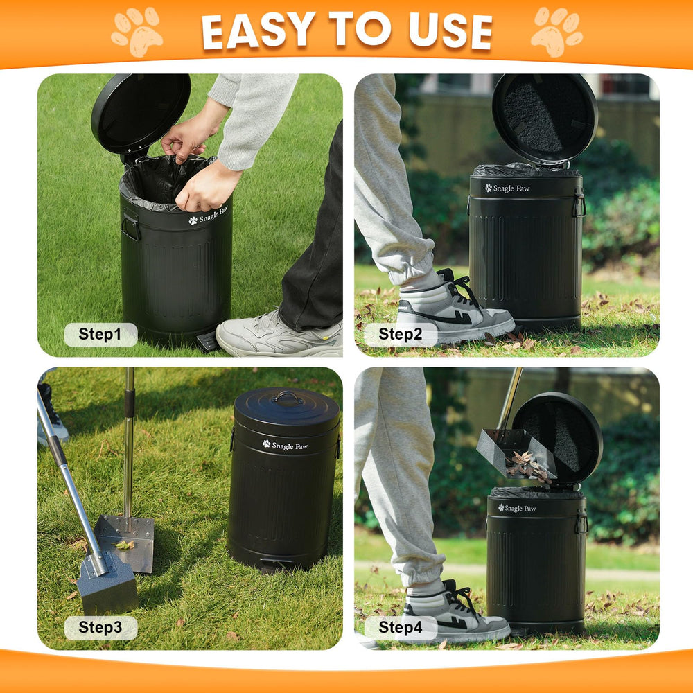 Snagle Paw 12-liter outdoor bin offers ample waste storage.