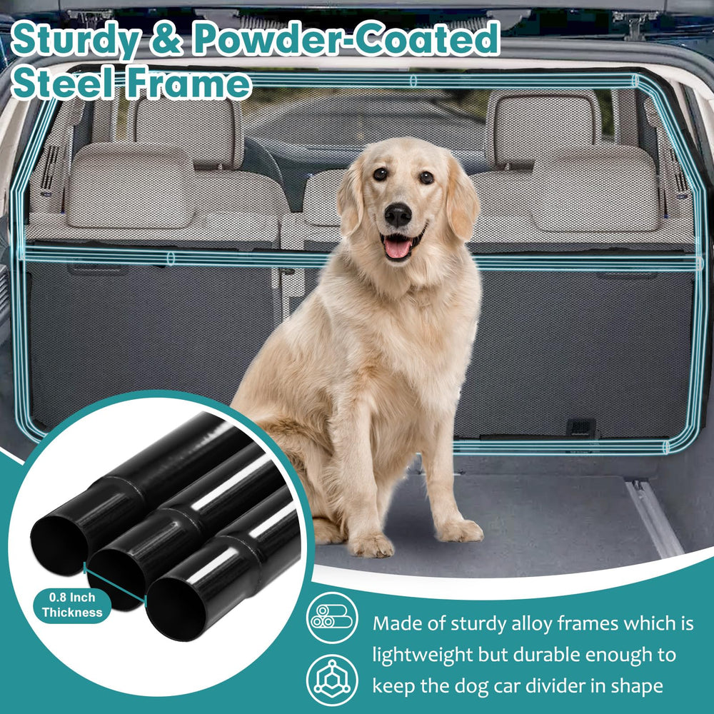 Snagle Paw barrier fits 50 inch wide to 42 inch top dimensions for SUVs.