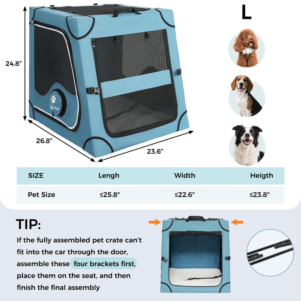 Crate dimensions fit most cars for medium to large dogs