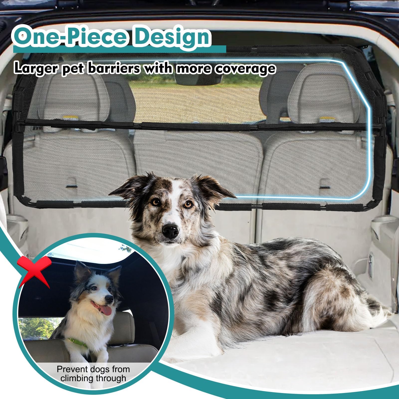 Snagle Paw barrier at back seat area demonstrates wide coverage and pet safety during travel