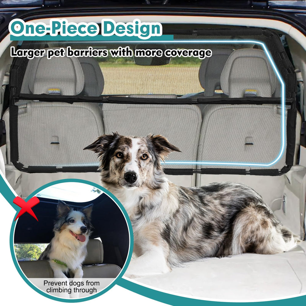 Snagle Paw see-through mesh barrier keeps dogs visible while limiting front-seat distractions.