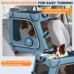 Foldable Snagle Paw crate stored neatly in trunk with storage bag