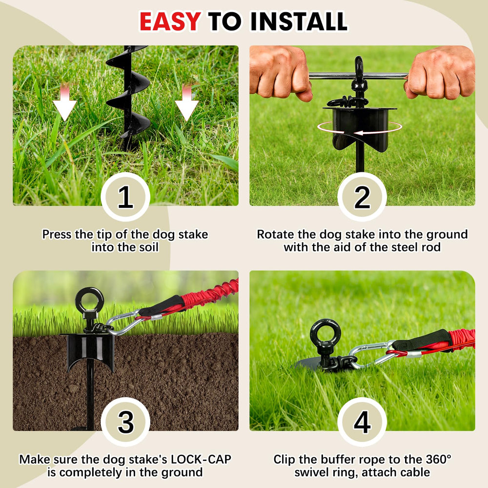 Snagle Paw dog tie-out cable in use delivering quick secure setup outdoors