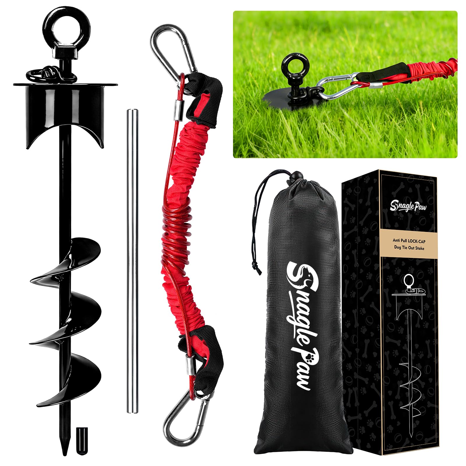 Snagle Paw lock-cap stake maintains upright position on soft ground