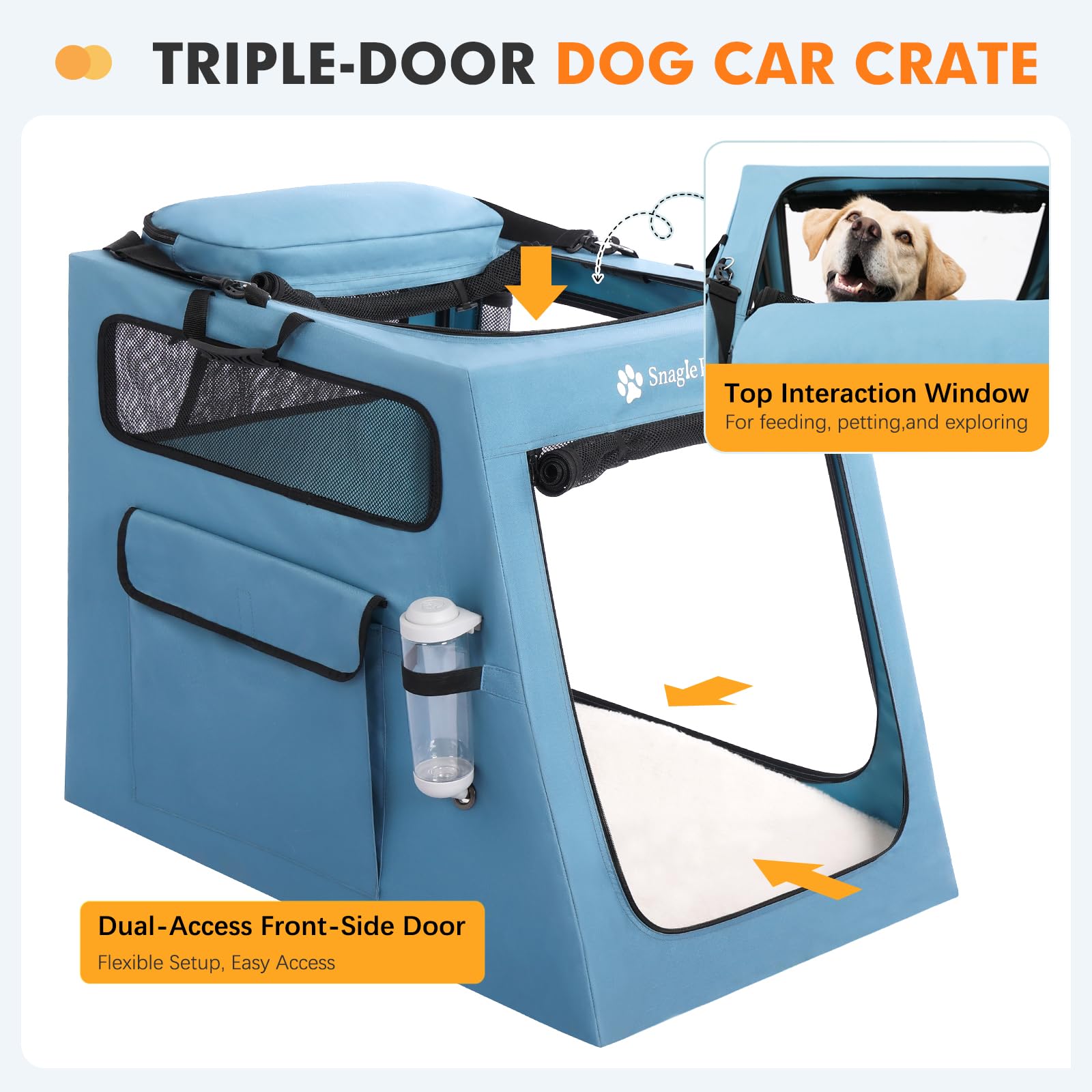 Interior plush pad adds comfort inside the Snagle Paw crate