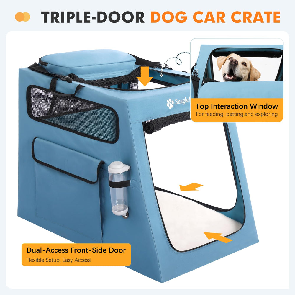 Interior plush pad adds comfort inside the Snagle Paw crate