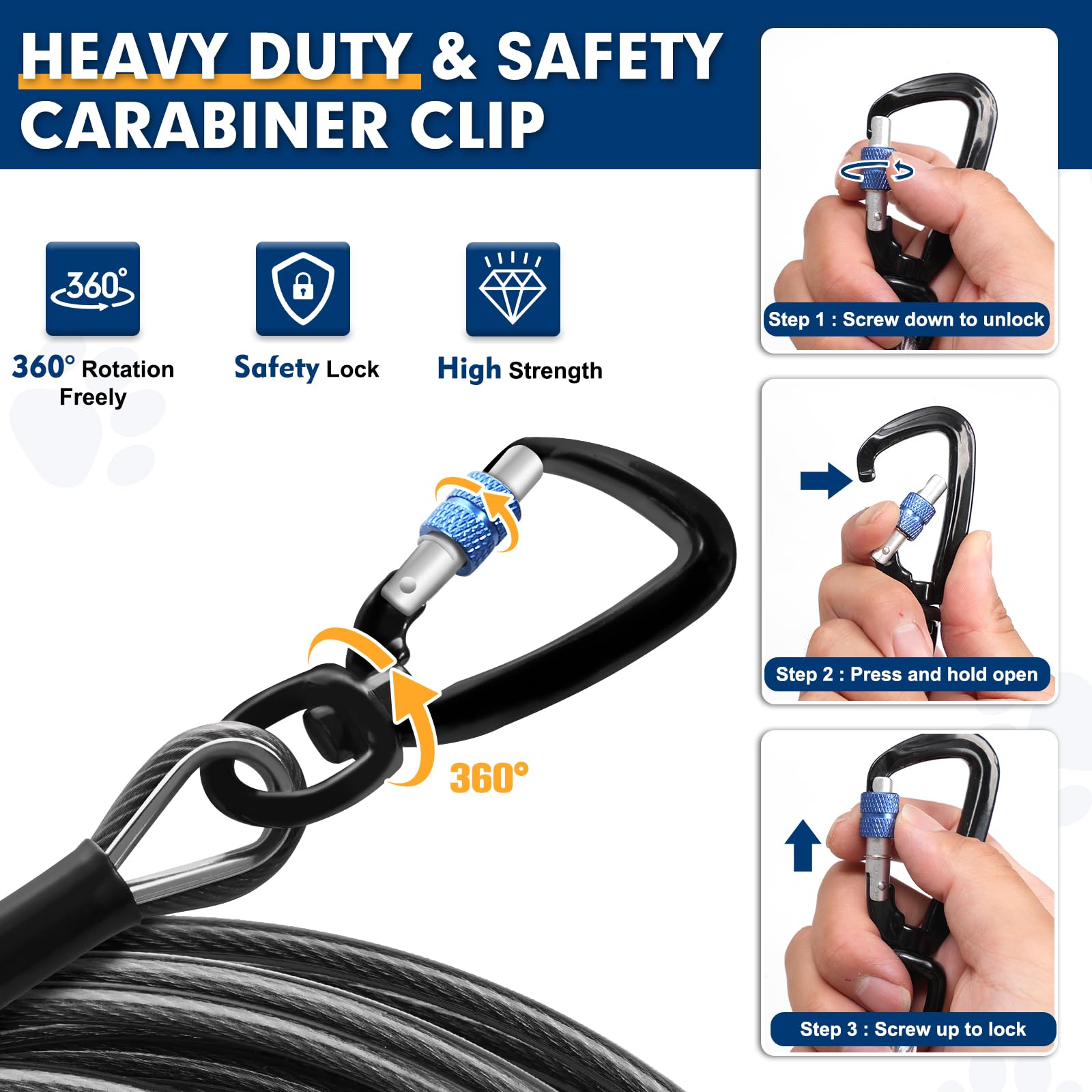 Snagle Paw lockable clip for secure attachment during roaming