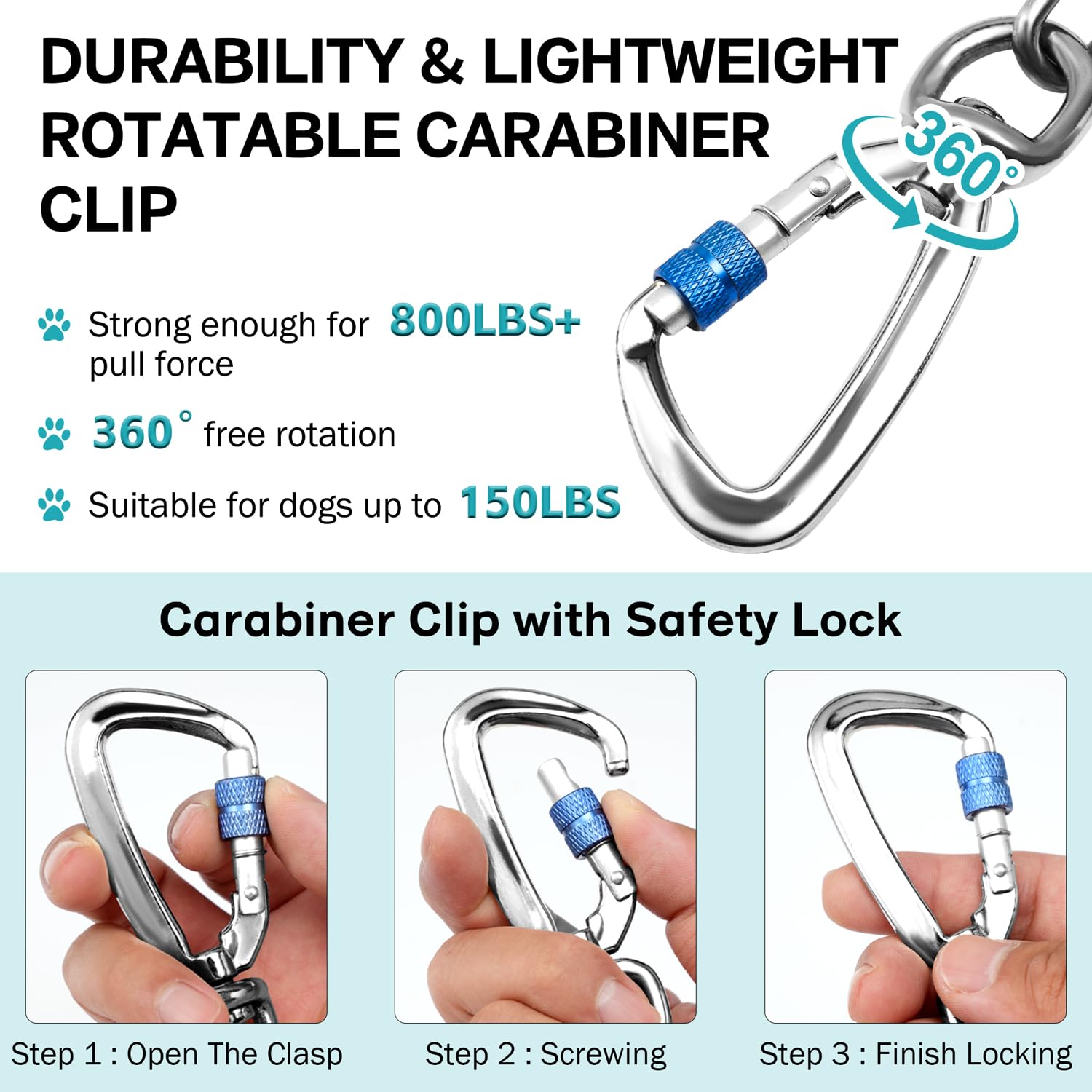 Snagle Paw swivel-hook closeup highlights smooth 360° rotation to prevent tangles.