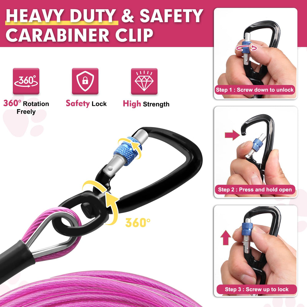 Snagle Paw swivel lock hook demonstrates 360° rotation to prevent tangling.