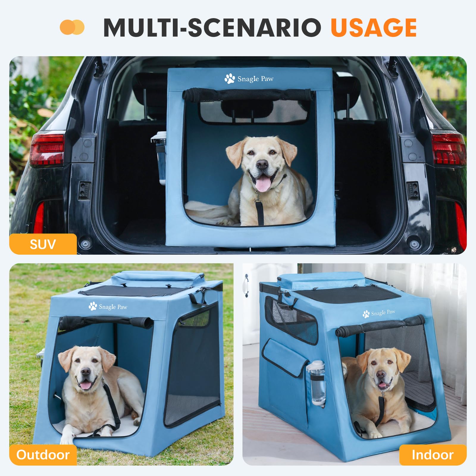 Two-step setup and collapsible design for Snagle Paw crate