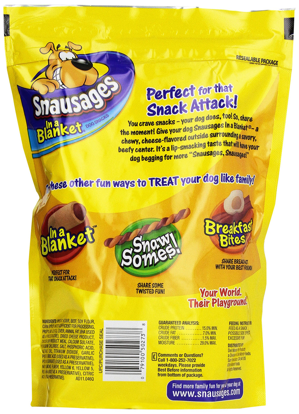 Snausages In a Blanket close-up shows beef center and chewy texture
