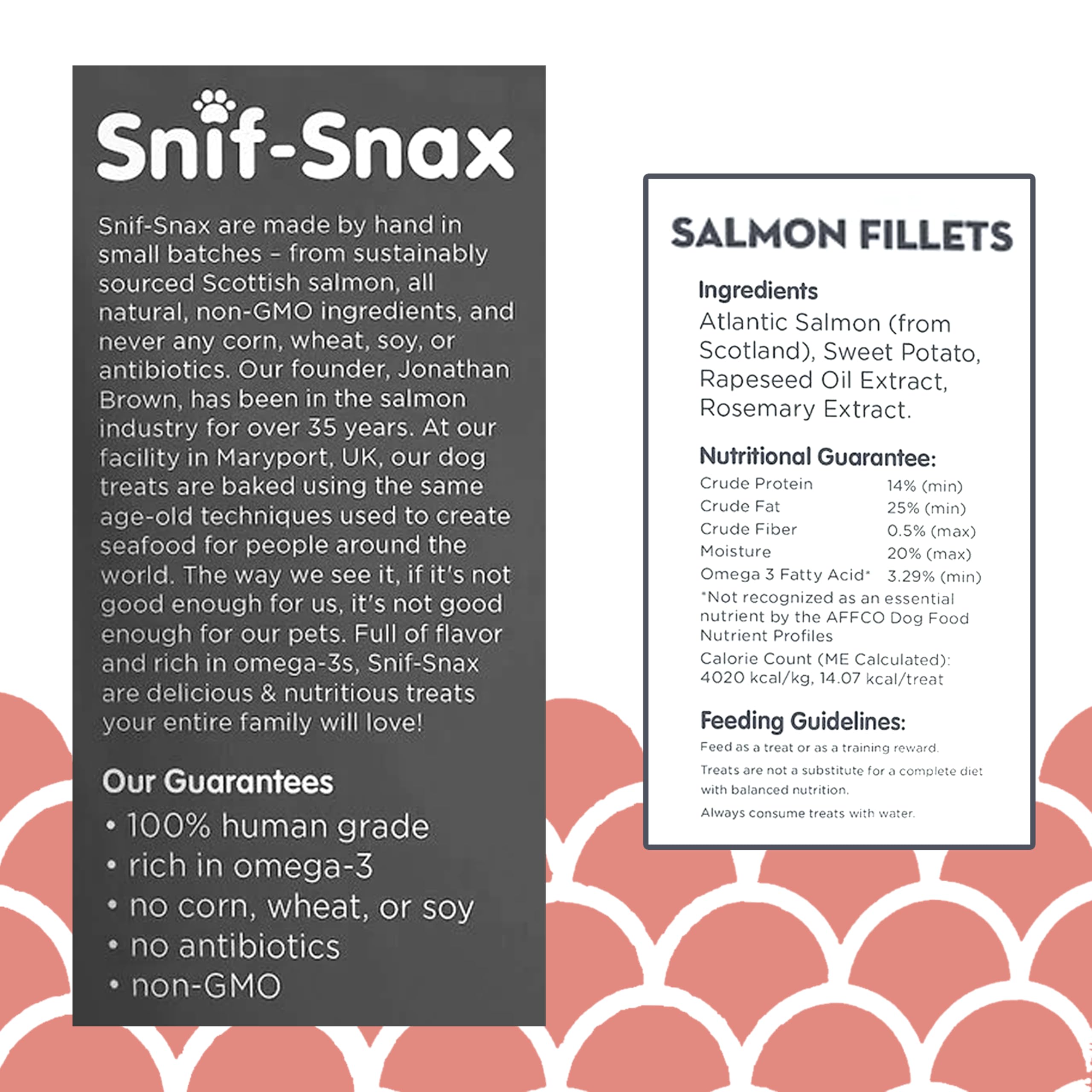 Snif-Snax salmon fillets packaging showing family-made care.
