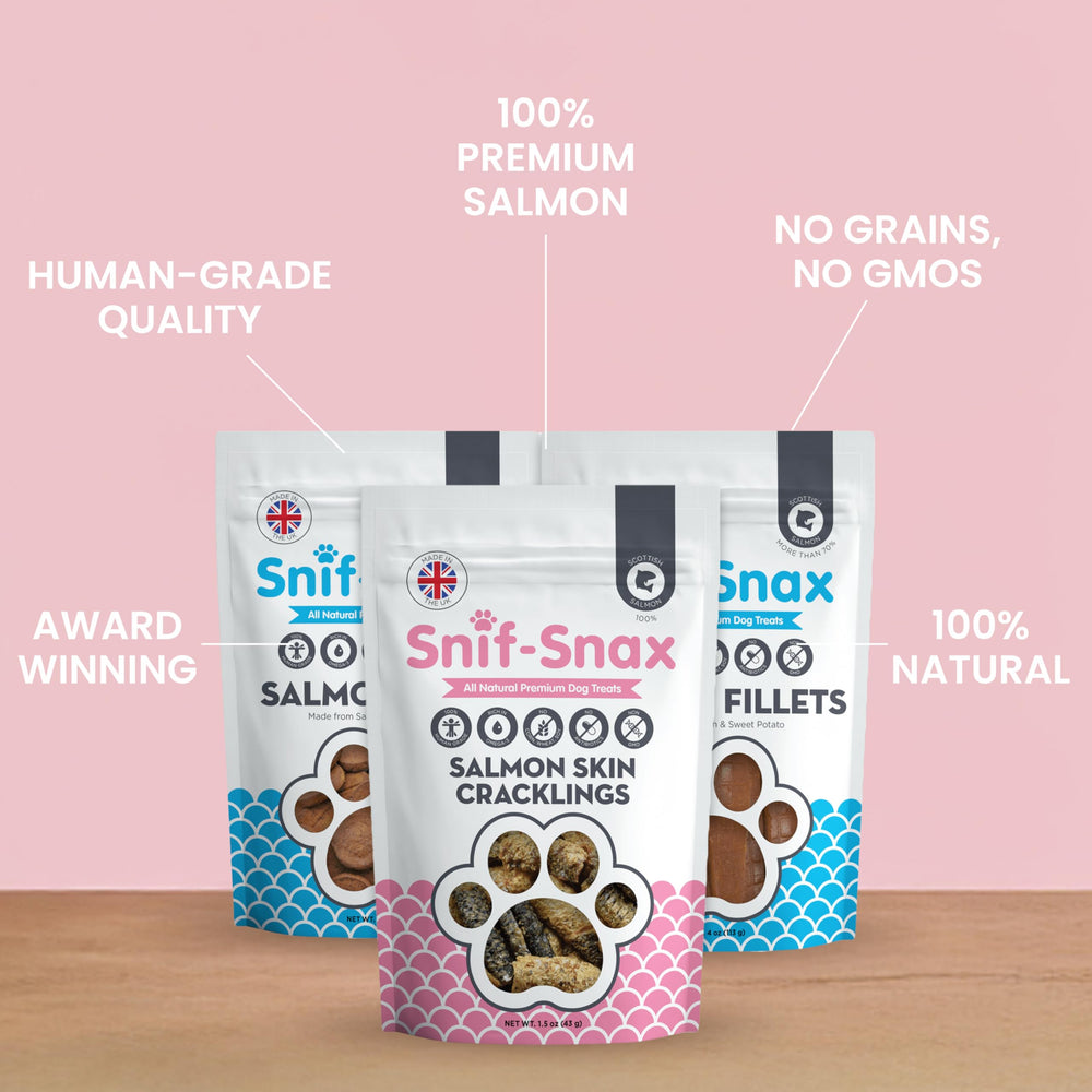 Image 4 highlights a single-protein, human-grade snack ideal for variety training