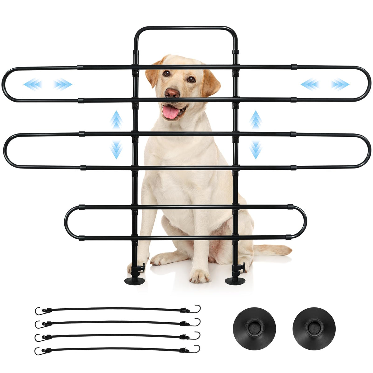 Snooweerin Vehicle Pet Barrier installed on headrests for secure travel.
