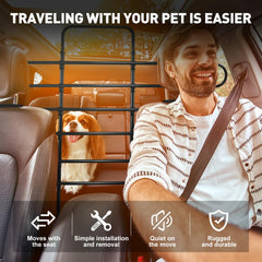 Snooweerin Pet Barrier metal frame emphasizes durability for calm journeys.
